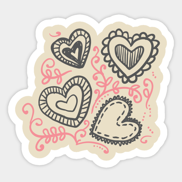 Hand Drawn Hearts Valentine's Day Pattern Sticker by parazitgoodz